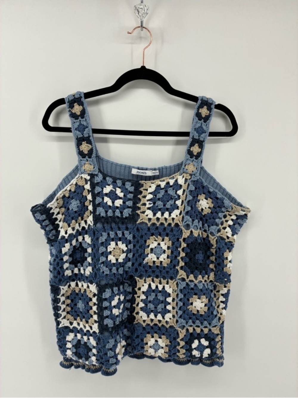 MASSIVE $10 SALE Blue Crochet Square-Panel Tank Top